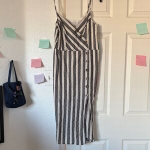 Elegant Striped Midi Dress with Button Detail